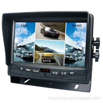 Vehicle fleet tracking system with 7 inches quad monitor and 4 cameras